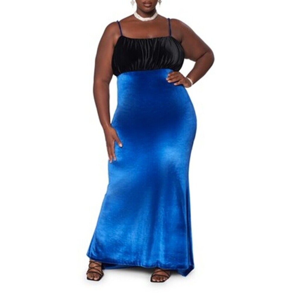 Zelie For She So Fine Velvet Gown Plus 1X Color Block Black Blue Maxi NWT B29